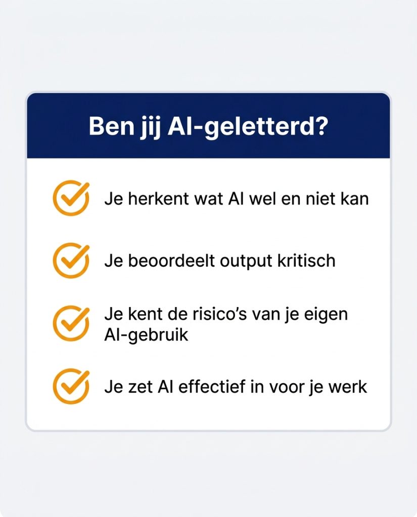 Checklist met vier kenmerken van AI-geletterdheid